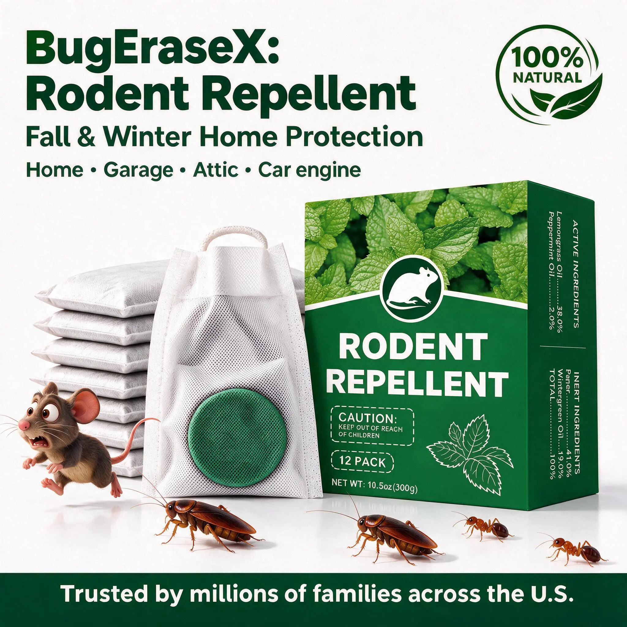12-Pack Fiber Base Peppermint Oil Rodent Repellent Pouches & Balls, Pesticide-Free Pest Deterrent, 6-Month Long-Lasting, Pet & Kid-Safe, Ideal for Garages Basements Sheds, Indoor-Outdoor Protection