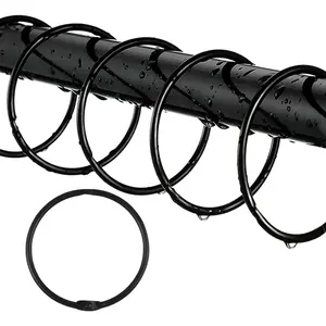 Pack of Shower Curtain Rings and Hooks, Rust Proof, Circular Decorative, Metal, for Bathroom Shower Rod and Curtain (Black)