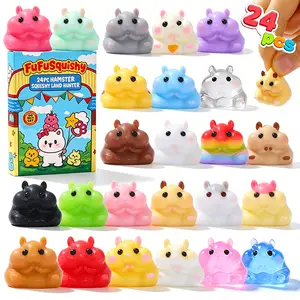 FUFUSQUISHY 24PCS Taba Hamster Squishy Keychain Charms for Kids, Soft Sensory Squeeze Toy Set, Individually Wrapped Packs, Classroom Prizes and Party Favors