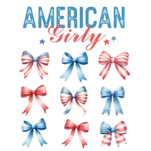 American Girly Bows Direct To Film Print. DTF Print, Ready To Press Print