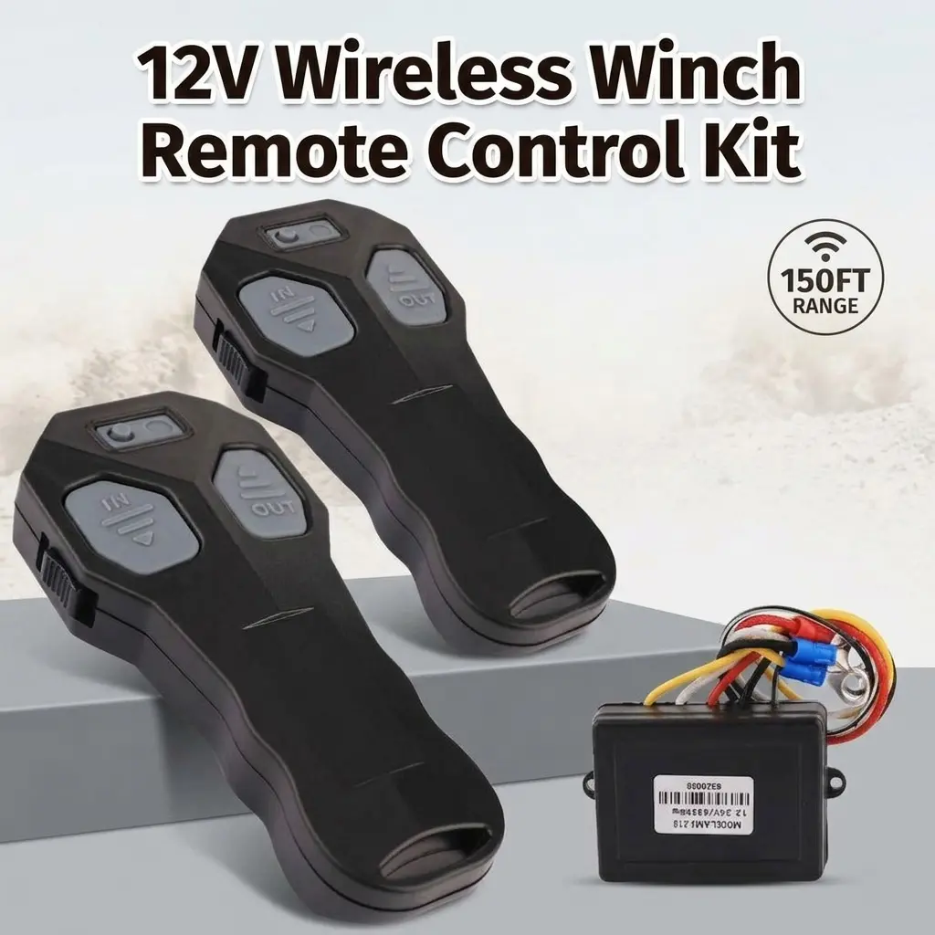 12V Wireless Winch Universal Remote Kit Set - IP65 Waterproof, 100FT Range, Dual Handset Switch, Receiver Included, Heavy Duty Controller for 4x4 Off-Roading Rescue, Jeep, Truck, SUV, ATV
