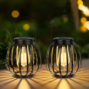 Outdoor Solar Lanterns, Waterproof Metal Hanging Solar Pendant Lights, LED Solar Patio Decor Lamp for Garden, Terrace, Porch