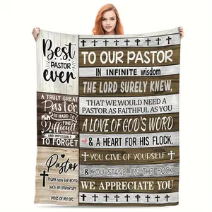 1 PC Flannel Pastor Appreciation Blanket with Religious Print, Unique Christian Gift for Pastor Men, Thanksgiving & Birthday Gift, Soft 280GSM Polyester Blanket