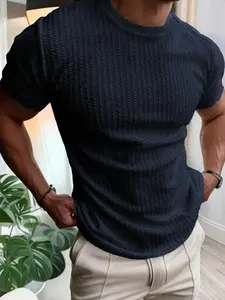 Men's Regular Fit Solid Color Short Sleeve Crew Neck Knit Shirt, Casual Comfy Knitting Top for Daily Wear, Men's Knitwear for All Seasons, Knitted Tops, Knife