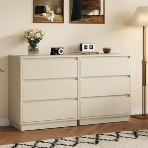 Large 3 Drawer Dresser Set of 2, Modern Nightstand for Bedroom, Wide Bedside Table with Hidden Pull-out System, Wooden Chest of Drawers for Living Room, Entryway, Beige