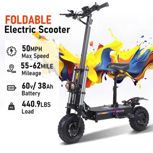 FREEBOY j-30 6000W Electric Scooter - 60mph Max Speed, 80 Miles Range, Dual-Motor, 11" All-Terrain Tires, Foldable, Adjustable Seat, NFC Smart Lock, IP68 Waterproof, 4 Braking System, 60V 38Ah Battery