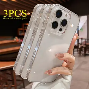 3pcs set, three value packages: suitable for iPhone 16, 15, 14, 13, 12, 11 Pro Max ultra-thin transparent case, 7, 8, 14, 15 Plus, X, XR, XS, SE, 2020, 2023 luxurious shock-absorbing soft TPU transparent phone case - clear, durable, anti yellowing