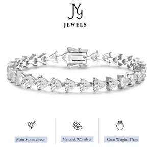 【JYJZZ162】S925 Silver 15-18cm Love Tennis Bracelet, Simple fashionable and trendy full heart zirconia jewellery, daily wear, holiday gift, friend gift