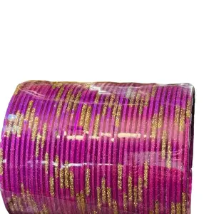 Three Dozen Sets Metal Bangles Choori with Glitter Handiwork Assorted Colors and Designs Handcrafted Jewelry Collection 36 Pieces Sets