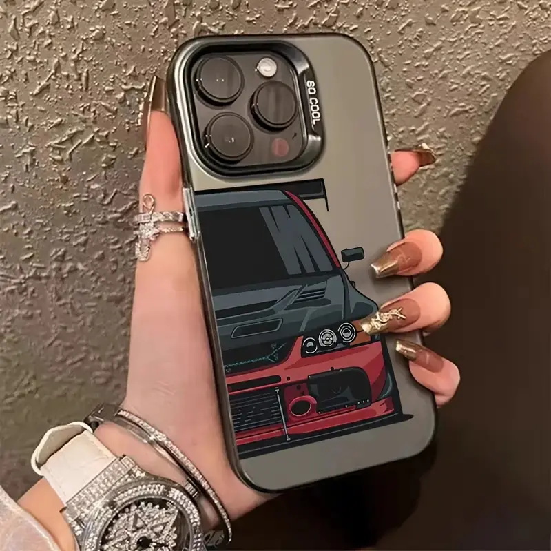 Chic Black-Red Car Design Plastic Phone Case - Protective Casing Cover, Flexible Fit Mobile Phone Accessory for iPhone 17, Various iPhones (16/16Plus/16Pro/16Promax,15/15Plus/15Pro/15Promax,14/14Plus/14Pro/14Promax,13/13Pro/13Promax,12/12Pro/12Promax)