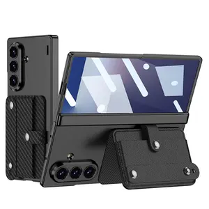 Fin Wristband Card Holder Magnetic Folding Pivot Hinge Protection Phone Case with Tempered Glass Film for Samsung Galaxy Z Fold 7