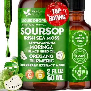 Soursop Bitters Liquid Drops 10 in 1 with Sea Moss, Moringa, Turmeric, Black Seed Oil, Oregano, Ashwagandha | Concentrated Liquid Formula in Easy-Use Dropper Bottle, Non GMO, Vegan