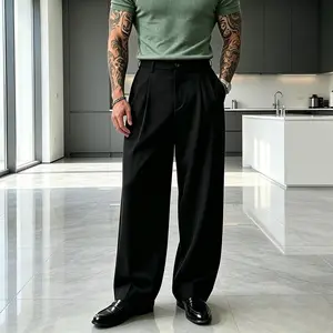 GINGTTO Men's Baggy Wide Leg Pants Casual High Waist Loose Fit Dress Pants Trendy  Straight Suit Slacks for Men Wrinkle Free Chinos