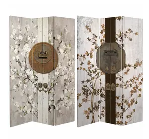 6 ft. Tall Double Sided Asian Lock Canvas Room Divider