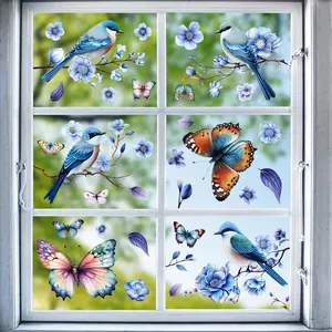 Wall Stickers Branch Flower Bird Butterfly Bedroom Balcony Glass Door Living Room Background Wall Decor Self-Adhesive, Waterproof Wall Sticker Universal Flat Sticker