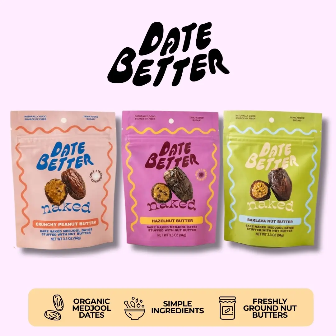 Date Better Naked Dates - Organic Medjool Dates Stuffed With Nut Butter, Vegan and Gluten Free, Naturally Sweet Stuffed Date Snack