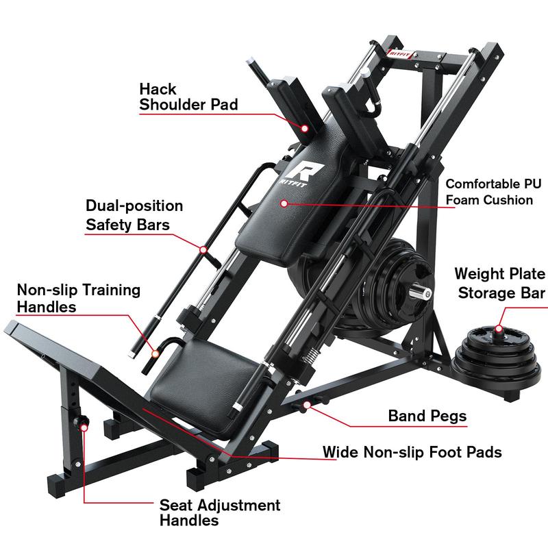 (AL Live Only)RitFit BLP01 3-In-1 Leg Press And Hack Squat Machine with Steel Foot Pedals and Anti-Slip Patterns home gym hip abduction machines