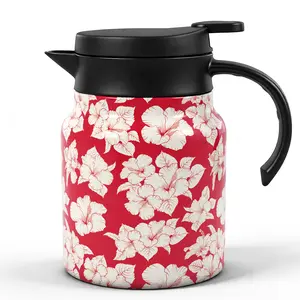 33oz Insulated Flask with 316 Stainless Steel Hibiscus Floral Pattern Design Double-Wall Vacuum Design - Keeps Cold 24H & Hot 12H, Leak-Proof & Portable, Tea-Water Separation, Ideal for Tea,