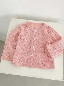 Baby Girl Spring & Summer, Hollow Flower Pattern Casual Multifunctional Shirt Jacket, Suitable for 0-4 Years