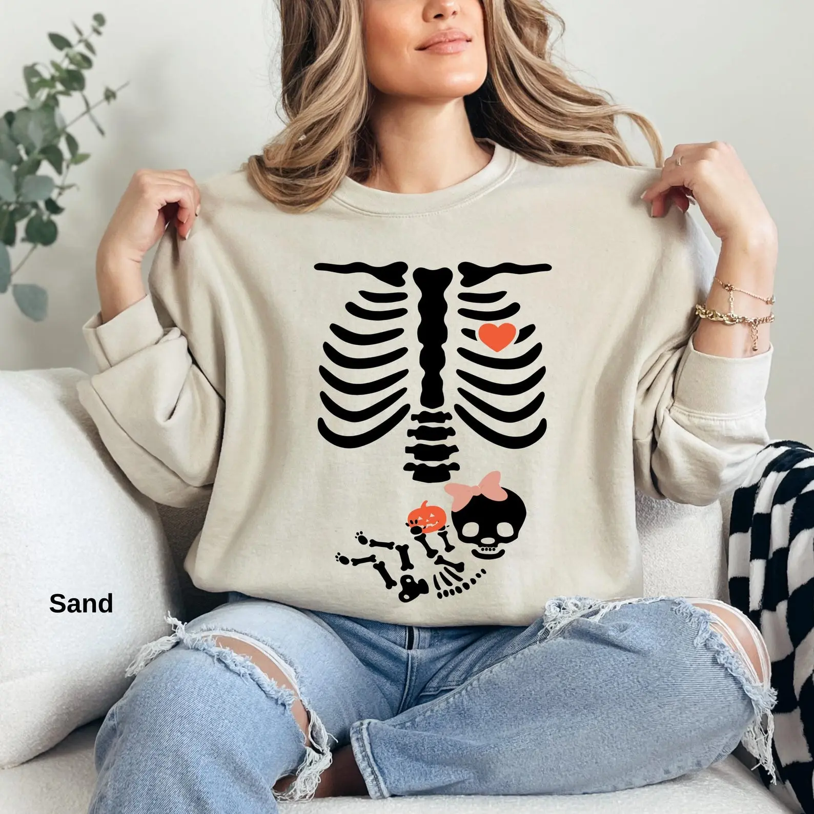 Pregnant Skeleton Sweatshirt: Halloween Maternity Tee, Baby Announcement