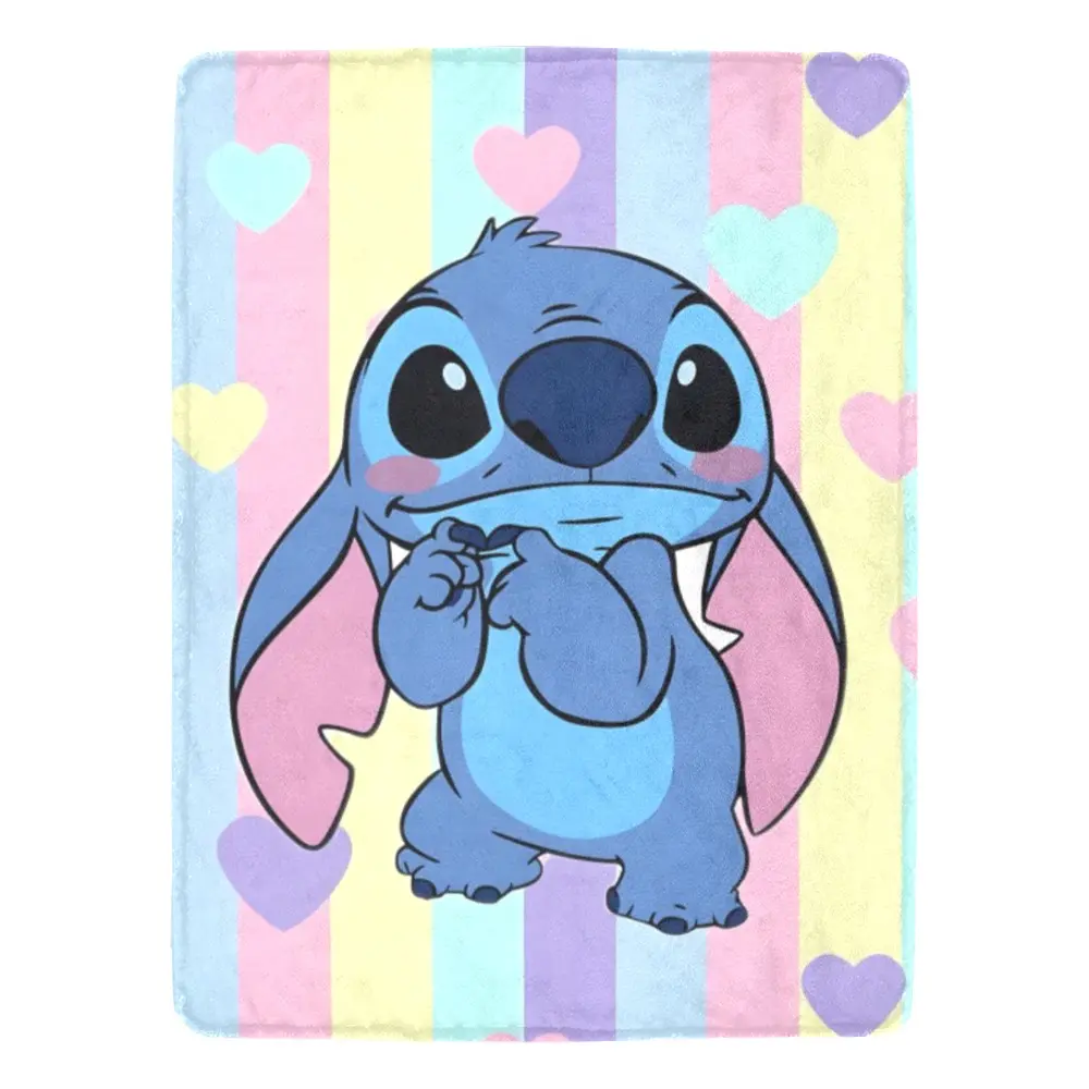 [SummerVibes] DISNEY CLASSIC Stitch Cartoon Flannel Blanket - Super Soft, Cozy & Light Blue with Cute Stitch Design, Perfect for Sofa, Living Room Decor, All-Season Comfort