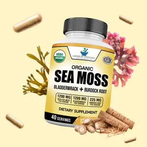 American Standard Supplements USDA Organic Sea Moss, Bladderwrack & Burdock Root Capsules, USDA Organic Certified, 120 Pullulan Capsules