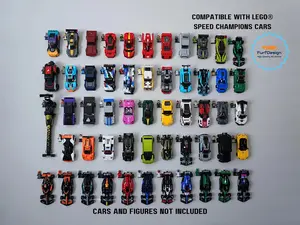 FurfDesign Wall Mount for Speed Champions Brick Cars and Figures; The Original (8-stud wide; 2020-Now) - PATENT PENDING