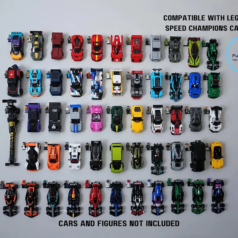 FurfDesign Wall Mount for Speed Champions Brick Cars and Figures; The Original (8-stud wide; 2020-Now) - PATENT PENDING