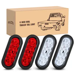 GOOACC 6Inch Oval Trailer Tail Light 4PCS 10LED White Red Stop Turn Signals Reverse Lights w/Surface Mount Grommets Plugs IP67 Waterproof for Truck RV Tractor
