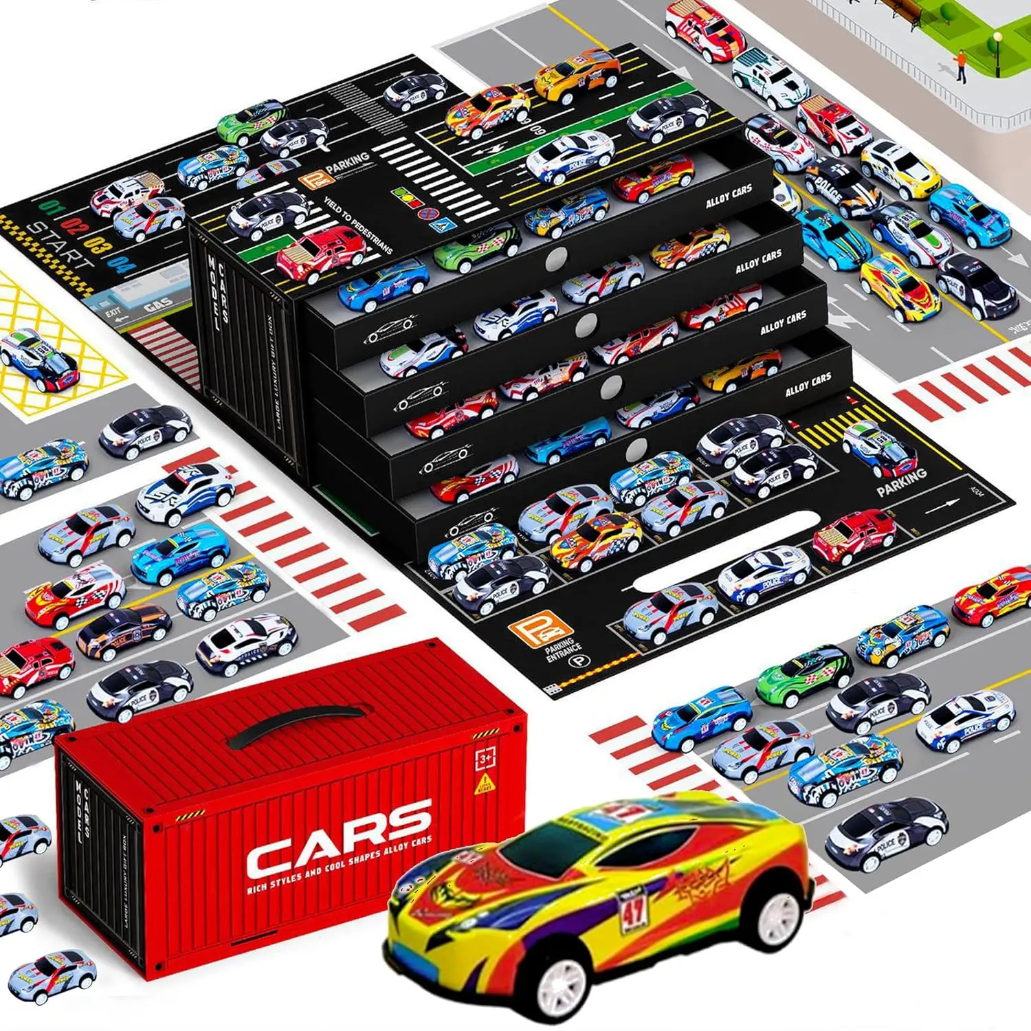 48pcs Alloy Toy Cars, Pull Back Toy Race Cars Set, Mini Racing Vehicle Toy Model With Storage Box, Monster Pull Back Car, Metal Friction Powere
