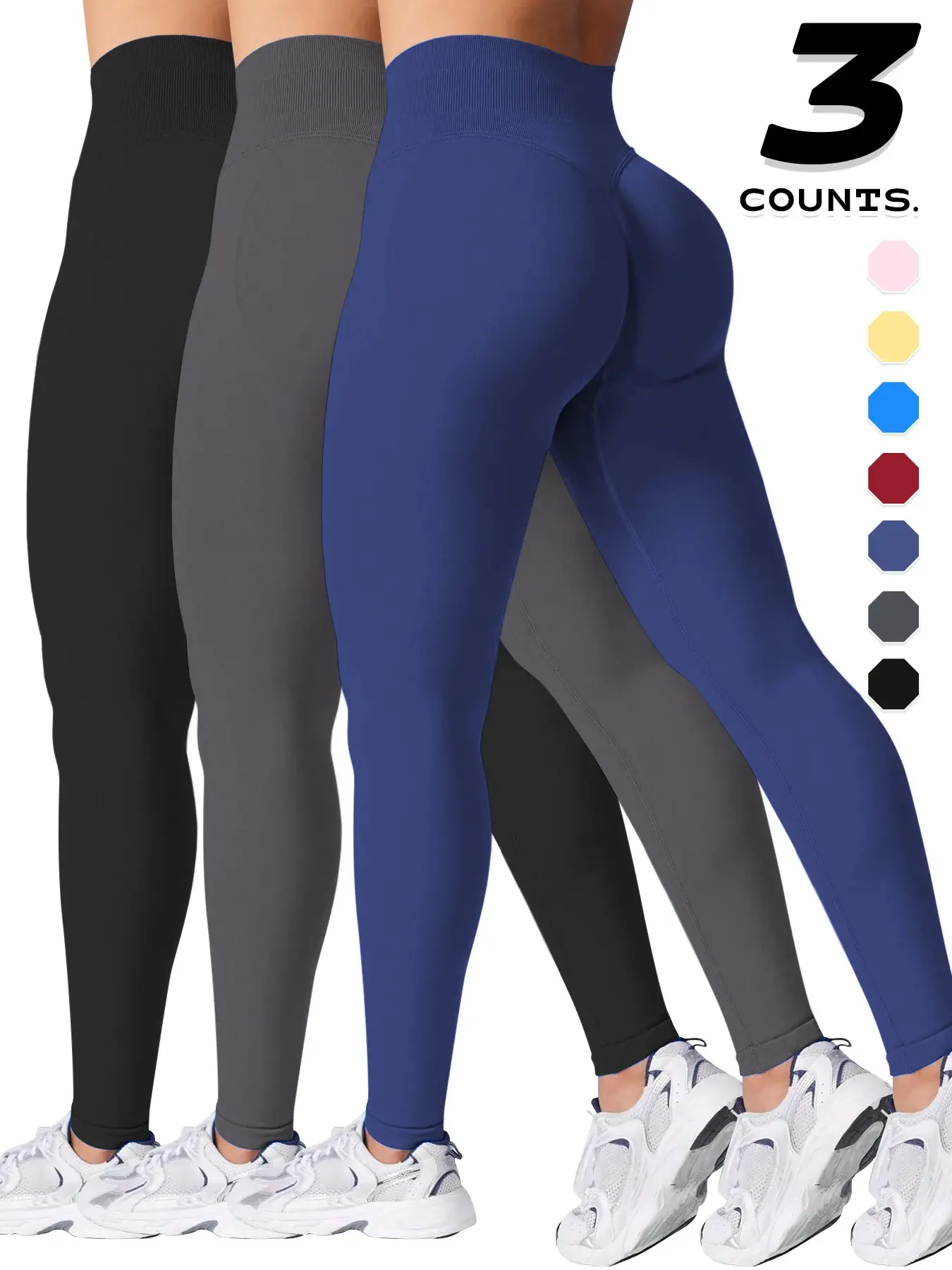 Women's Sporty Fitness Leggings Set, Slim-Fit Comfortable Yoga Pants, Ideal for Gym & Daily Wear, Pack of Three