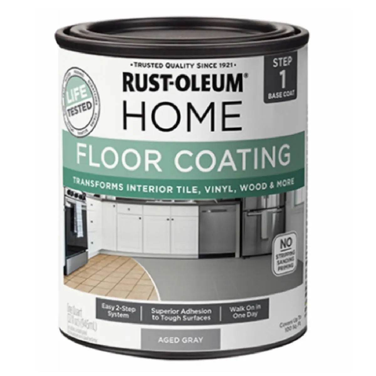 212 MAIN Rust-Oleum 102912 1 qt. Home Floor Coating Aged Gray Base Coat - 2-Step Application, No Priming, No Sanding, Superior Adhesion, Scratch Resist, for Interior Vinyl, Interior Tile, Wood Bathroom Floors