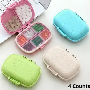 Portable 8-Compartment Pill Box, 4 Counts Pill Container with Removable Lid & Lock, Household Pill Organizer for Daily Healthcare Medicine, Supplements, Vitamins, Fish Oils