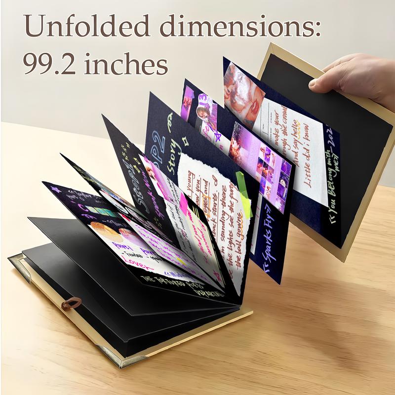 99+ Inch Accordion Foldable Scrapbook Album - Preserves Memories, for Weddings, Travel, Lovers, Friends, Graduation, Anniversary, Family | DIY Craft Kit with Markers, Stickers, Dot Glue & Gift Bag