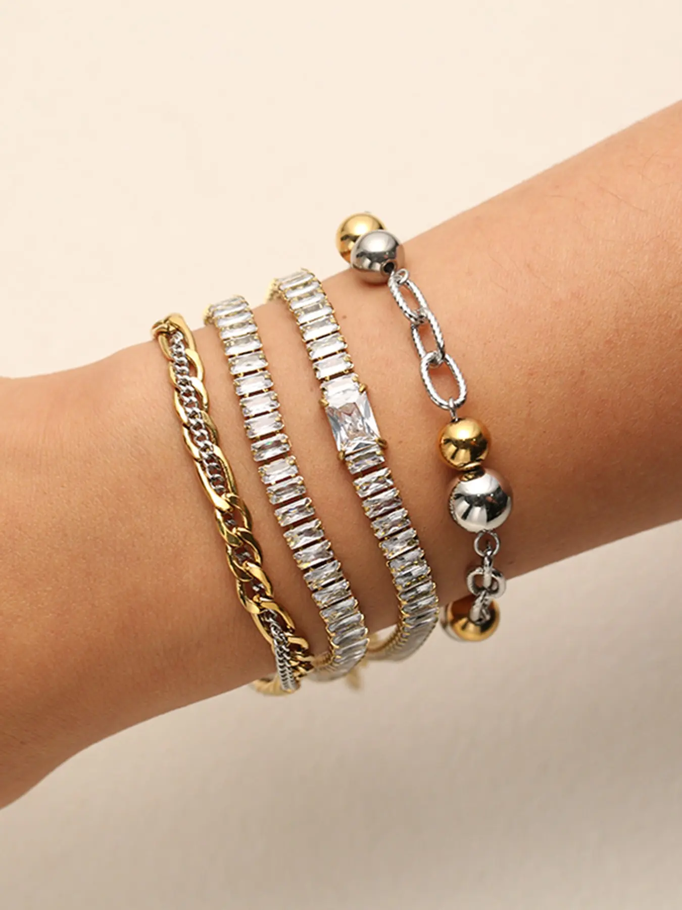 1Pcs Stainless Steel Metal Zircon Chain Bracelet Bangle For Women New PVD Gold Plated Waterproof Jewelry Bijoux Femme