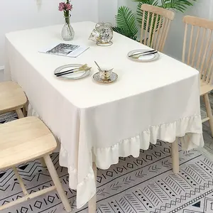 Chenille Tablecloth Solid Color Dining Tablecloth Ruffled Hem White Tablecloth Round Table Rectangular Table Home Wholesale