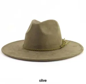 Olive Green Suede Fedora Hat