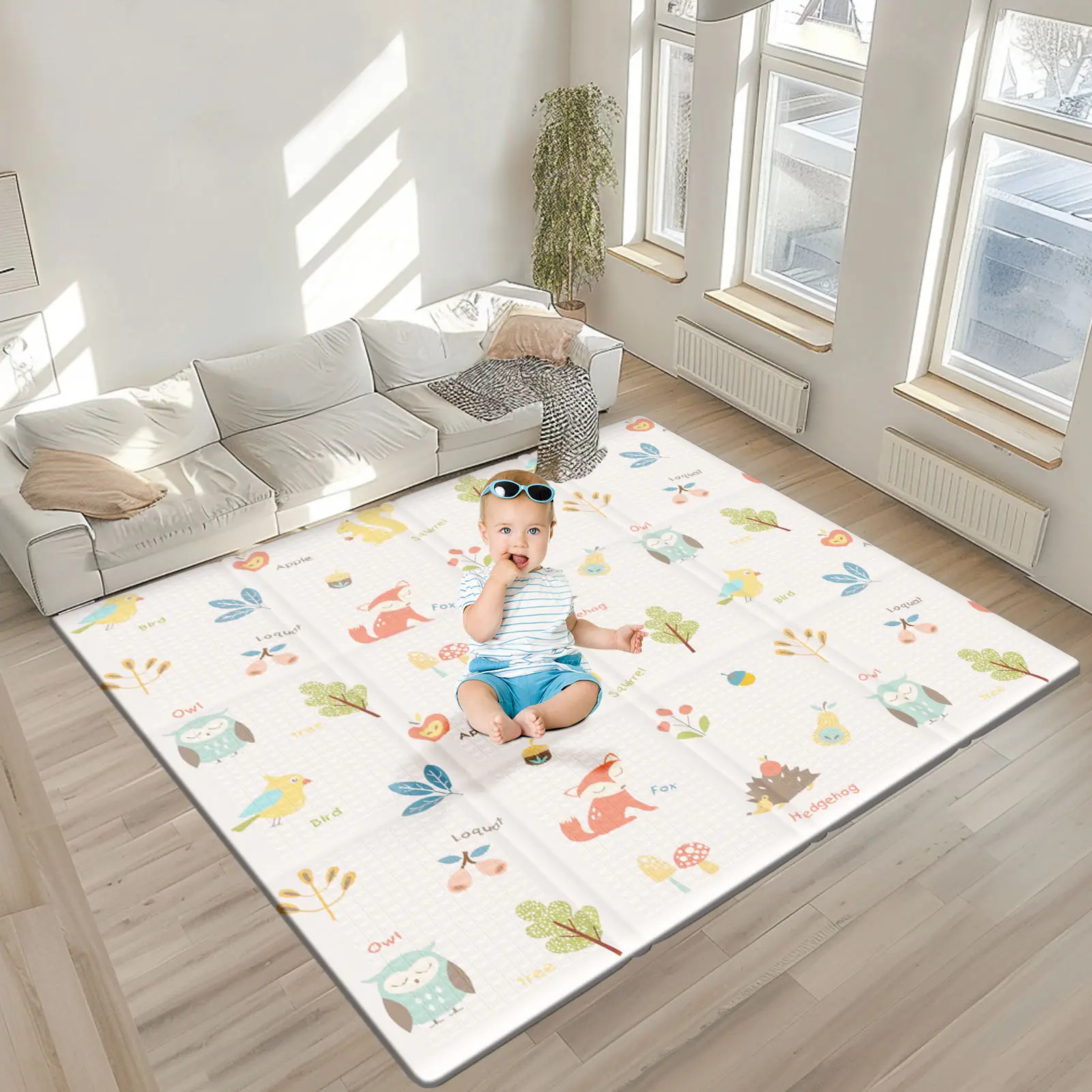 Cute Animal Patterns Baby Foam Playmat - 50x50 in Foldable, Easy-to-Carry Waterproof Mat for Baby Playpen Floor, Ideal for Infants, Animals, Antislip Texture