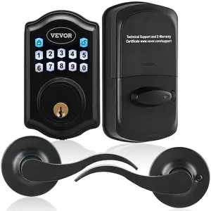 VEVOR Keyless Entry Door Lock with Handle, Electronic Keypad Entry Lever, Password and Key Unlock Combination Door Lock, Auto-Locking Keypad Door Lock with Deadbolt for Front Door, Matte Black