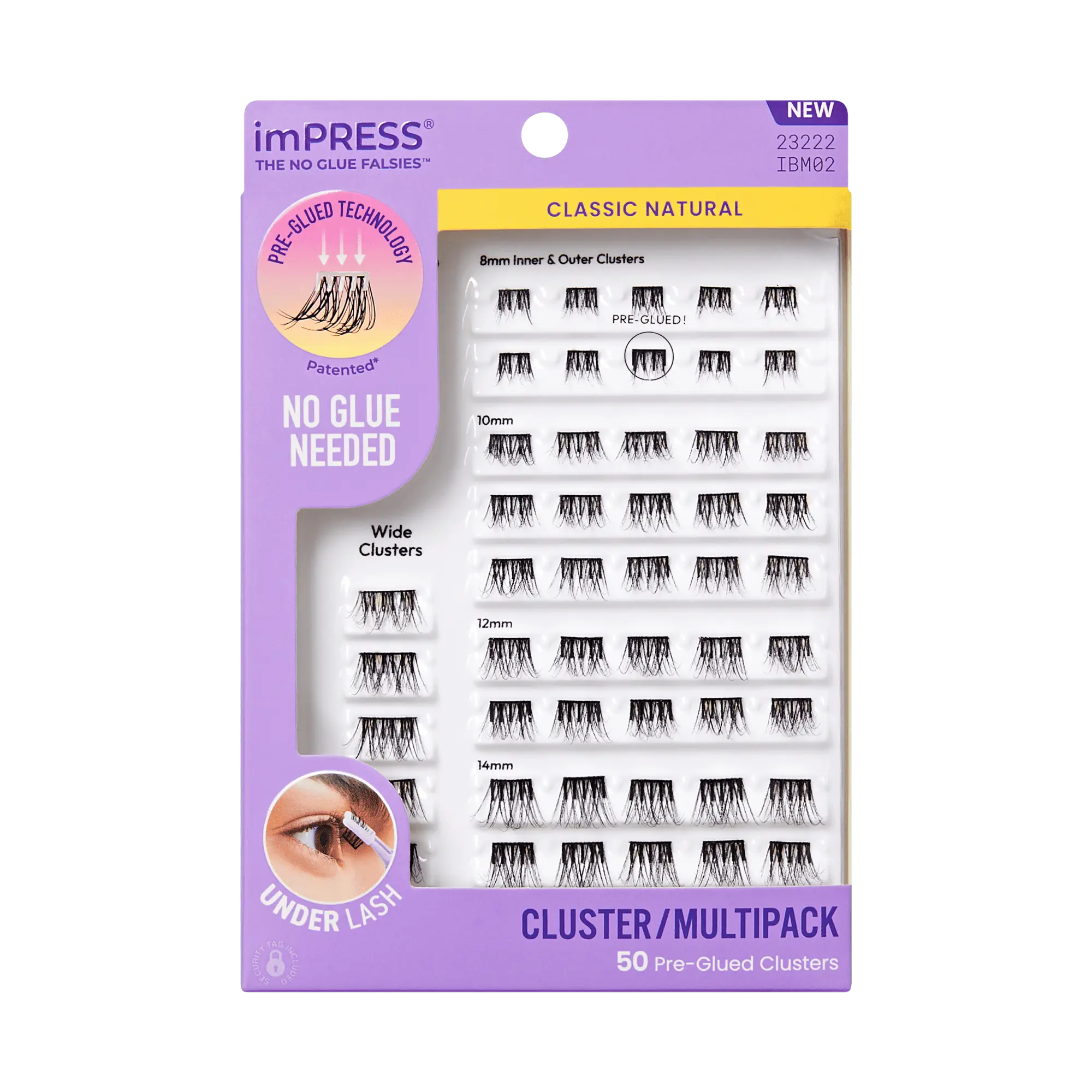 Impress Falsies Pre-Glued False Eyelashes Multipack - Classic Natural | 50 Lash Clusters, 8mm-14mm