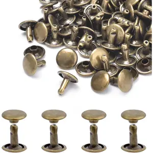 200Sets Rivets for Leather, 10mm Double Cap Leather Rivets Metal Tubular Studs for Leather Key Fob Clothing Pets  Boots Bags Belt Repair and Decoration (Bronze)