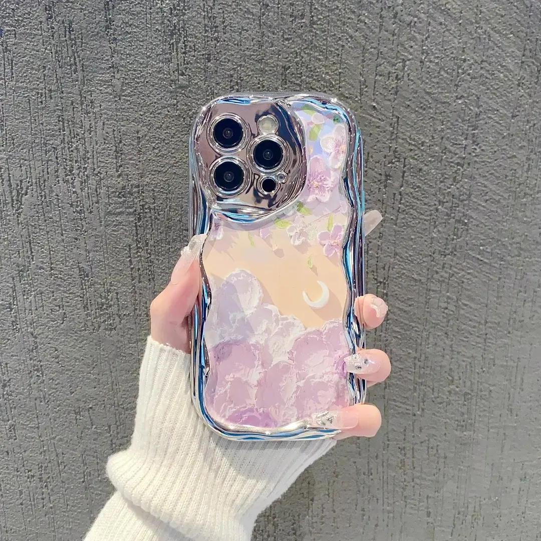 Blended Floral Phone Case for use with iphone 17 air 16 pro max 15 plus 14 pro 13/12/11 X/XS XSMAX Oil Painting Style artistic Satisfying phone cases latest viral phone case Electroplated