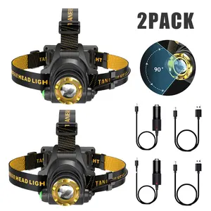 Tooniu 2-Pack USB Rechargeable Waterproof LED Headlamp Flashlight Outdoor - 3-Modes, Adjustable Band, Beam Adjustment, Super Bright Light, High Performance Multifunctional Flashlight with Car Charger + USB Cable for Camping, Hiking