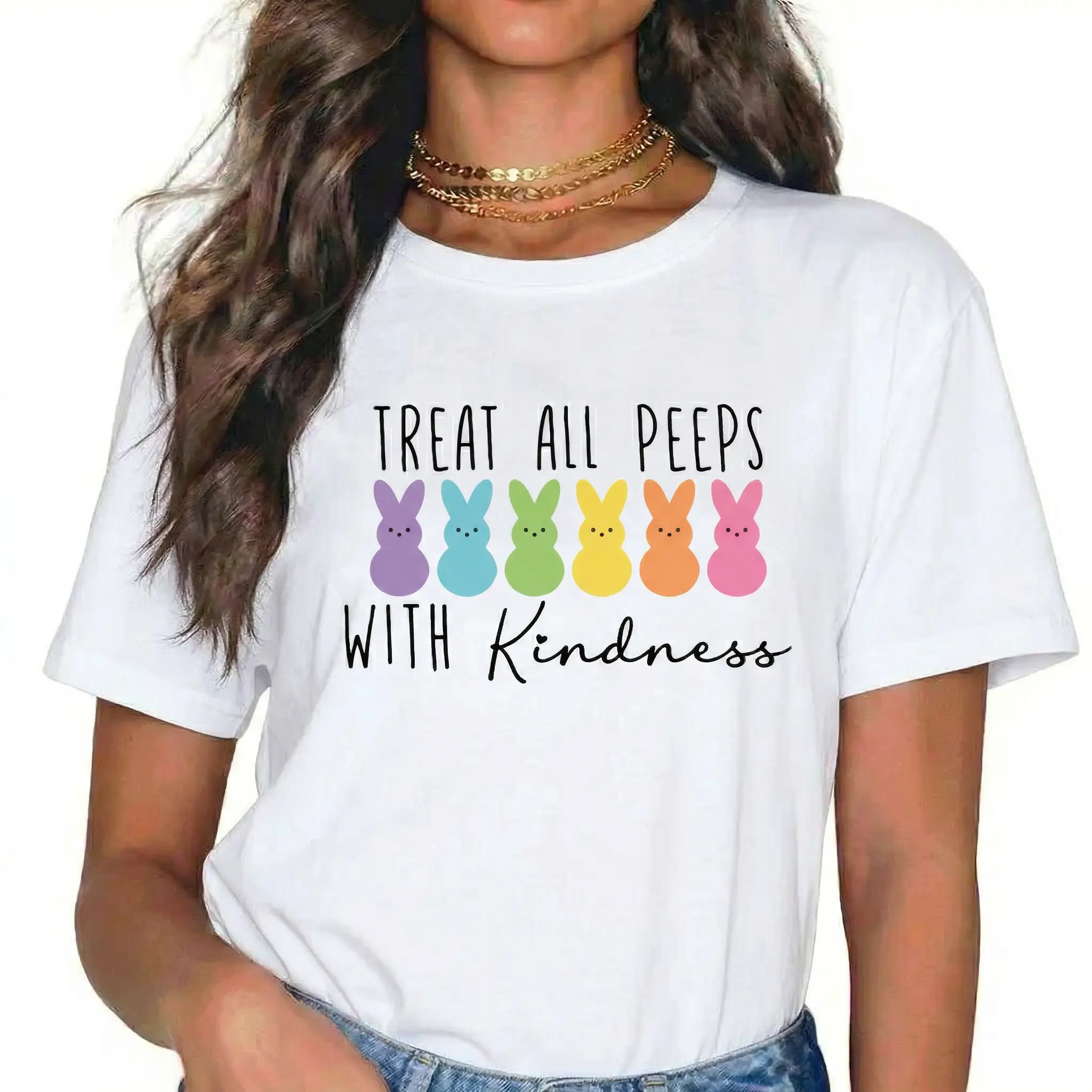 Be Kind Easter Bunny Graphic T-Shirt for Women & Men, Casual 100% Cotton Streetwear Top, Comfy Short Sleeve Fit