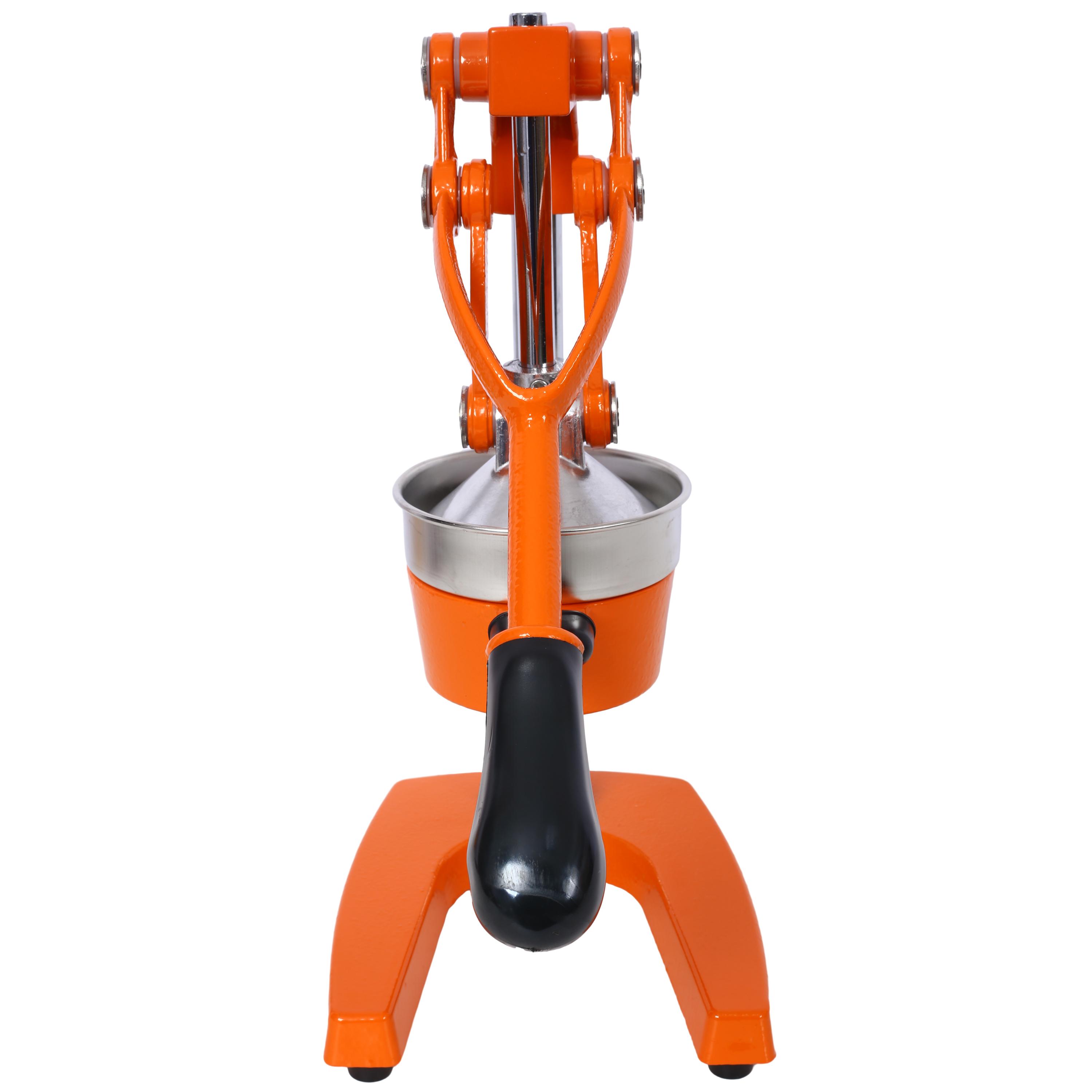 Cast Iron Citrus Juicer , Extra-Large Commercial Grade Manual Hand Press , Heavy Duty Countertop Squeezer for Fresh Orange Juice ,orange color