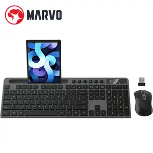 MARVO Wireless Keyboard and Mouse Combo, 2.4G Ergonomic Wireless Computer Keyboard with Phone Tablet Holder, Silent Mouse with 6 Button, Compatible with MacBook, Windows