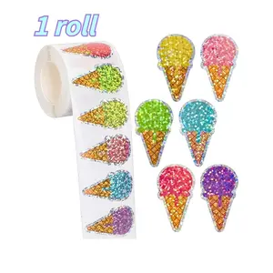 1 Roll of Laser-Shimmer Ice Cream Cone Stickers – 1-Inch Party Decoration Stickers, Gift Packaging Envelope Seals, Beverage & Dessert Packaging Stickers, Decorative Stickers