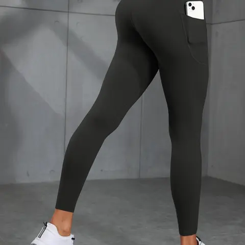 Women's Solid Color High Waist Pocket Leggings, Casual Comfy Breathable Tight Fit Skinny Pants, Ladies Bottoms for All Seasons