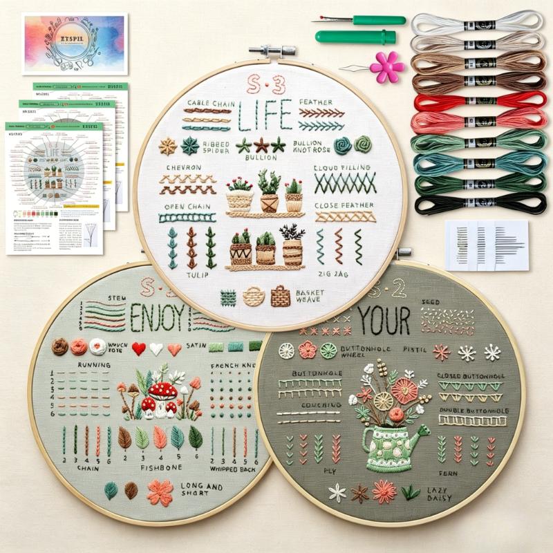 Beginner Embroidery Kit for Adults | 3 Pack DIY Craft Set with Hoop & Tools Top Selling Beginner Embroidery Kit for Adults | 3 Pack DIY Craft Set with Hoop & Tools Top Selling