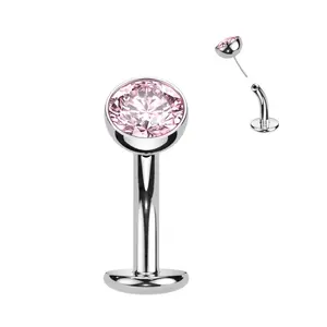 Titanium Threadless Floating Convex Base CZ Navel Belly Ring Color Pink Unique Jewelry Delicate Design Piercing For Women